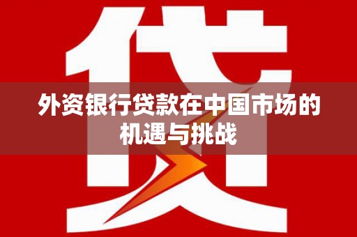 衢州外资银行贷款在中国市场的机遇与挑战